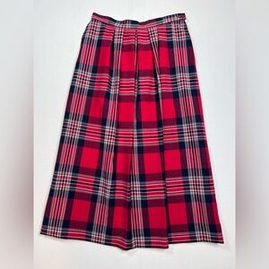 Pendleton Vintage pleated wool midi skirt tartan plaid size 10 red blue holiday